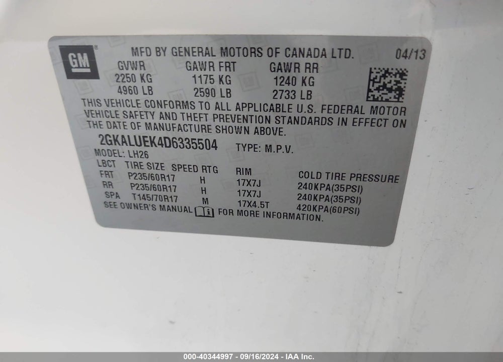 2013 GMC TERRAIN SLT-1 VIN: 2GKALUEK4D6335504