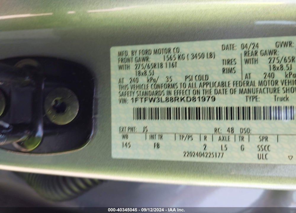 2024 FORD F-150 XLT VIN: 1FTFW3L88RKD81979