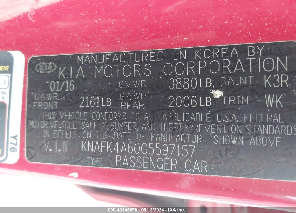 2016 KIA FORTE LX VIN: KNAFK4A60G5597157