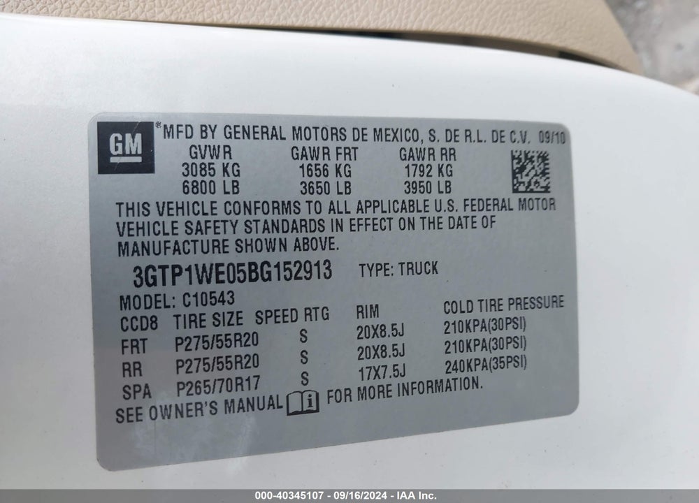 2011 GMC SIERRA 1500 SLT VIN: 3GTP1WE05BG152913