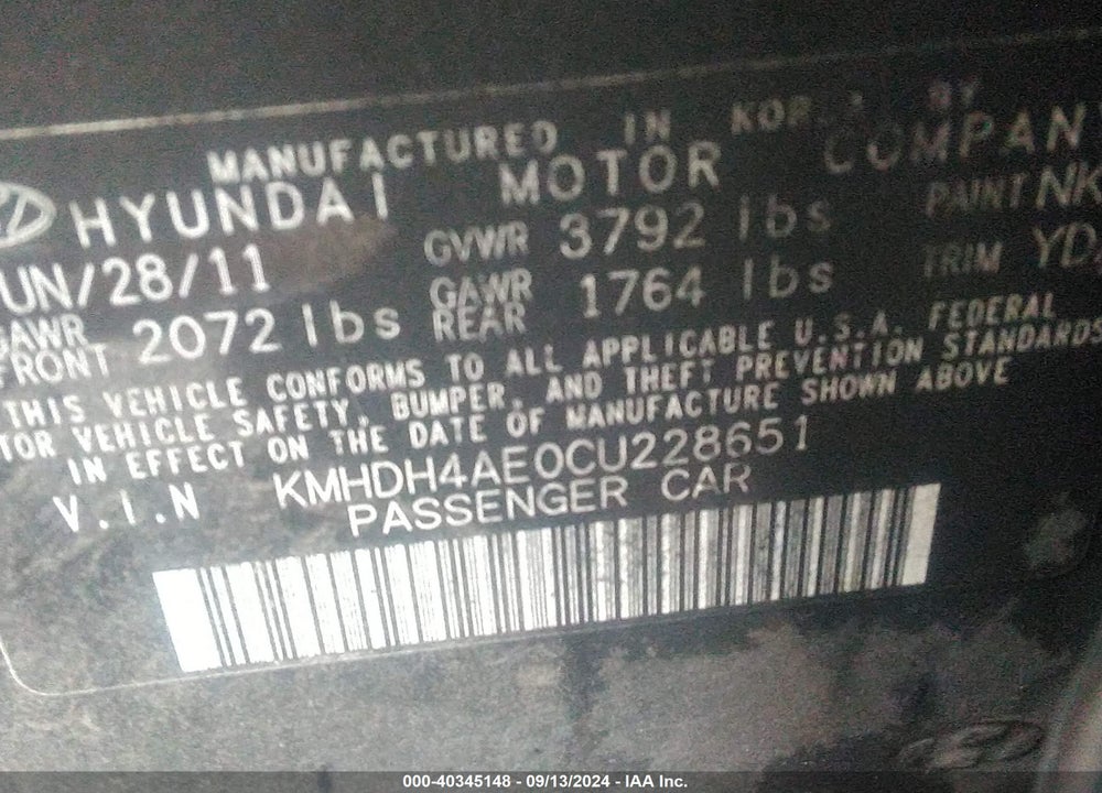 2012 HYUNDAI ELANTRA GLS (ULSAN PLANT) VIN: KMHDH4AE0CU228651