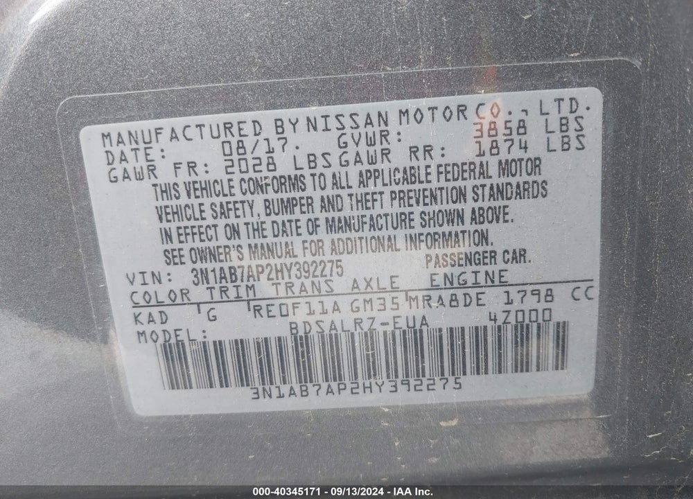 2017 NISSAN SENTRA S/SL/SR/SV VIN: 3N1AB7AP2HY392275