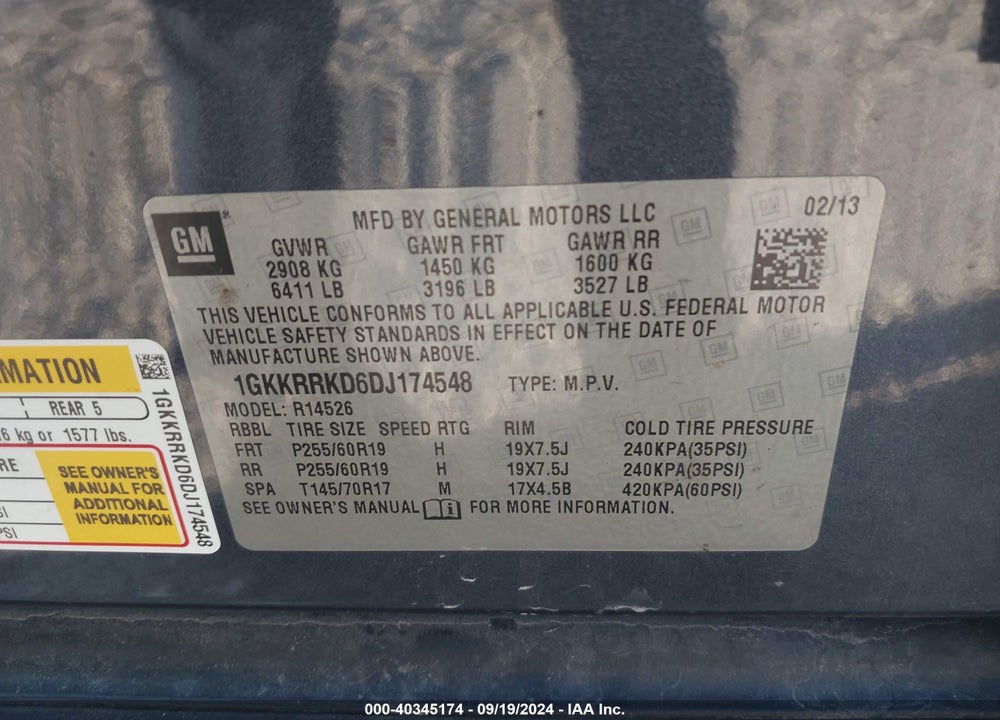 2013 GMC ACADIA SLT-1 VIN: 1GKKRRKD6DJ174548