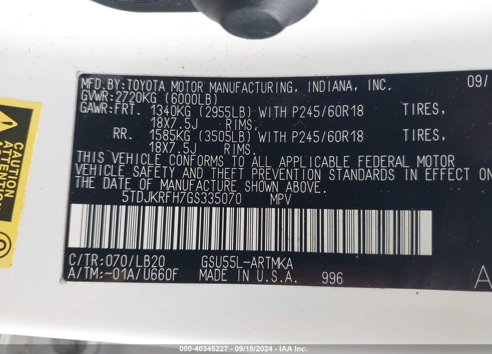 2016 TOYOTA HIGHLANDER XLE V6 VIN: 5TDJKRFH7GS335070