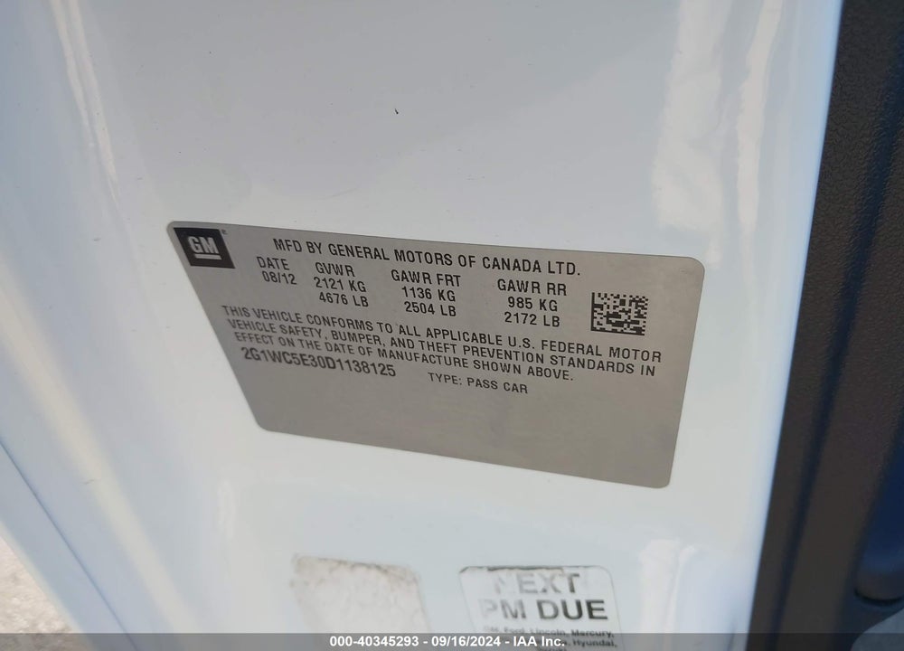 2013 CHEVROLET IMPALA LTZ VIN: 2G1WC5E30D1138125