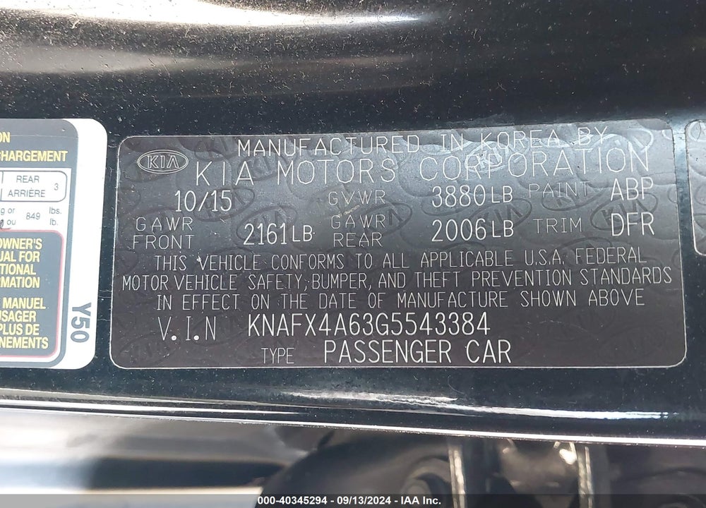 2016 KIA FORTE LX VIN: KNAFX4A63G5543384