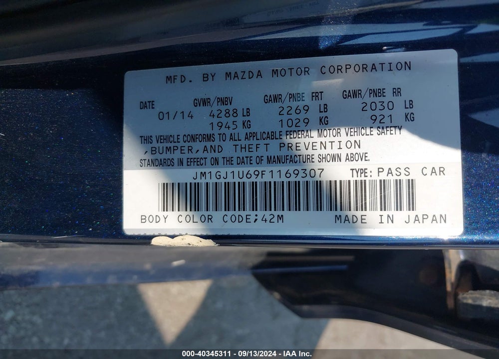 2015 MAZDA 6 I SPORT VIN: JM1GJ1U69F1169307