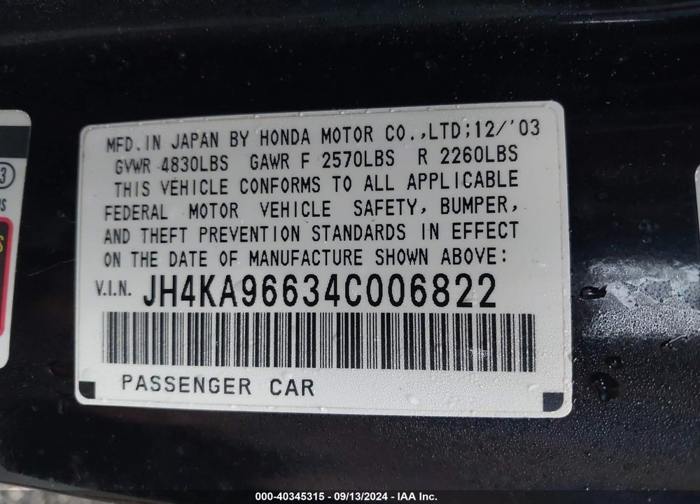 2004 ACURA RL 3.5 VIN: JH4KA96634C006822