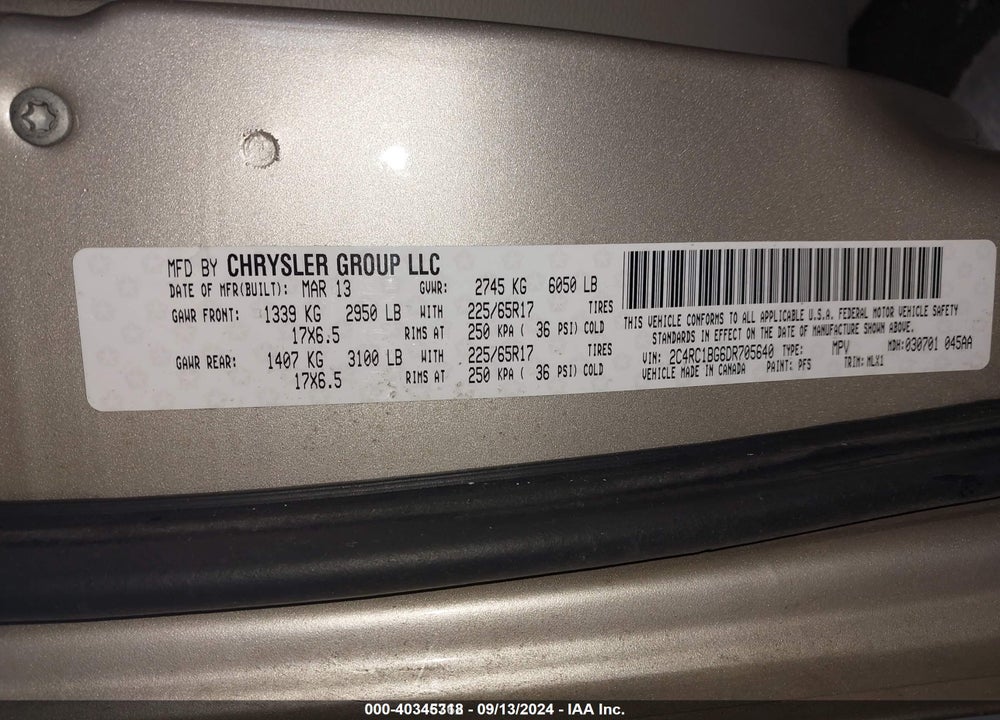 2013 CHRYSLER TOWN & COUNTRY TOURING VIN: 2C4RC1BG6DR705640