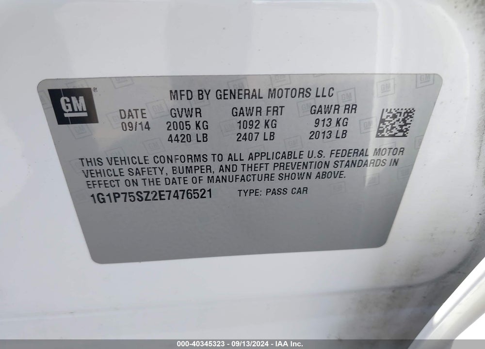 2014 CHEVROLET CRUZE DIESEL VIN: 1G1P75SZ2E7476521