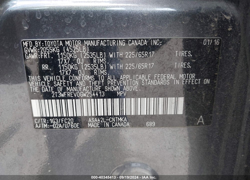 2016 TOYOTA RAV4 XLE VIN: 2T3WFREV0GW254413