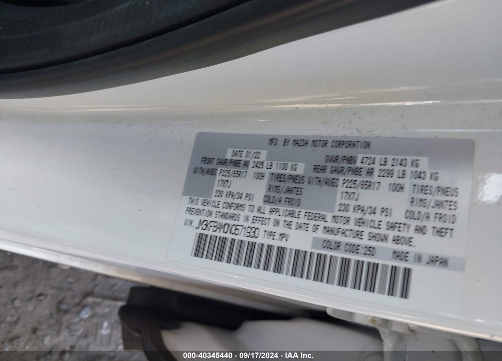 2022 MAZDA CX-5 2.5 S VIN: JM3KFBAM0N0571930