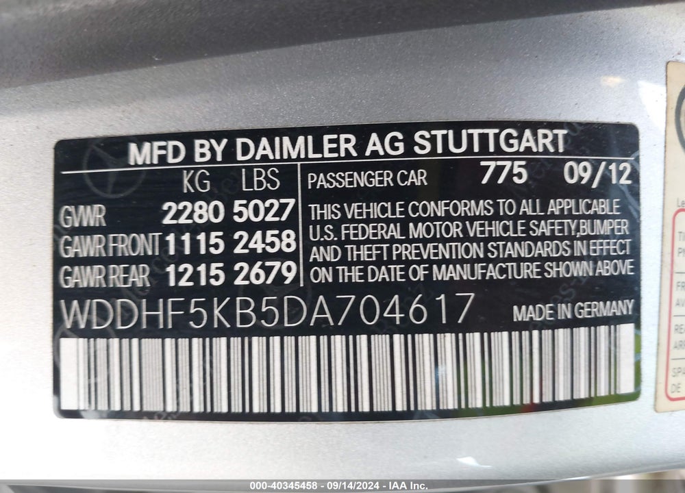 2013 MERCEDES-BENZ E 350 VIN: WDDHF5KB5DA704617
