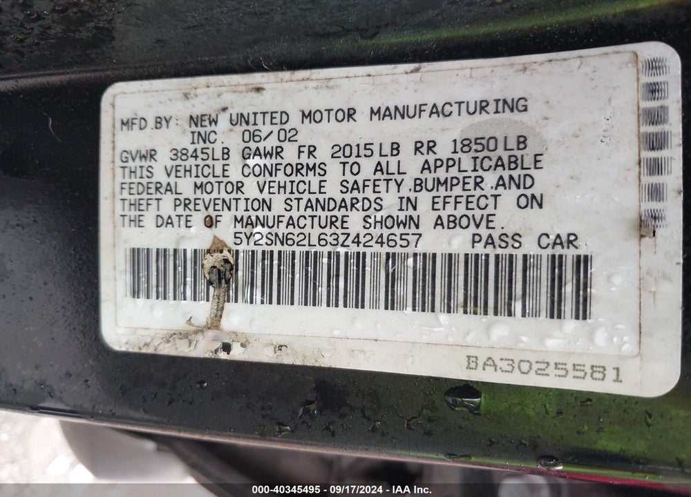2003 PONTIAC VIBE GT VIN: 5Y2SN62L63Z424657