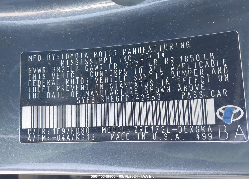 2014 TOYOTA COROLLA S PLUS VIN: 5YFBURHE6EP142853