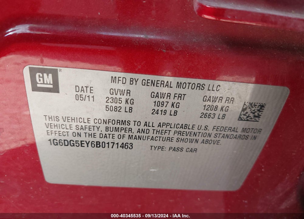 2011 CADILLAC CTS LUXURY VIN: 1G6DG5EY6B0171463