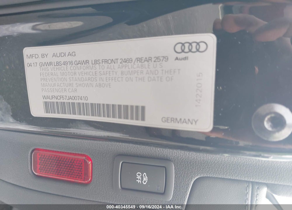 2018 AUDI A5 2.0T PREMIUM VIN: WAUFNCF57JA007410