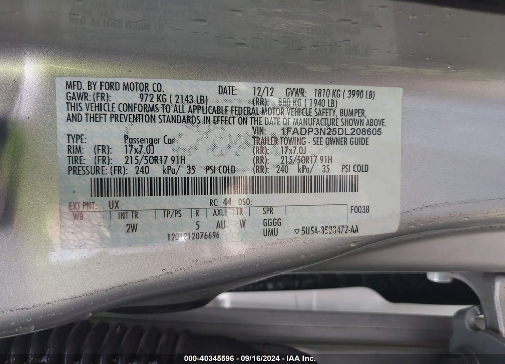 2013 FORD FOCUS TITANIUM VIN: 1FADP3N25DL208605
