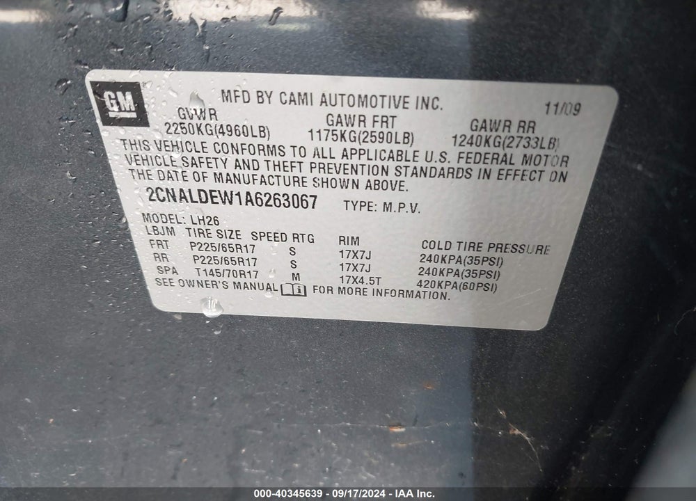 2010 CHEVROLET EQUINOX LT VIN: 2CNALDEW1A6263067