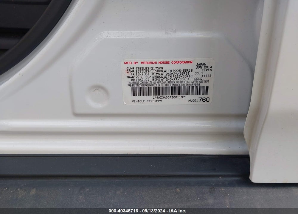 2015 MITSUBISHI OUTLANDER SE VIN: JA4AZ3A30FZ001197