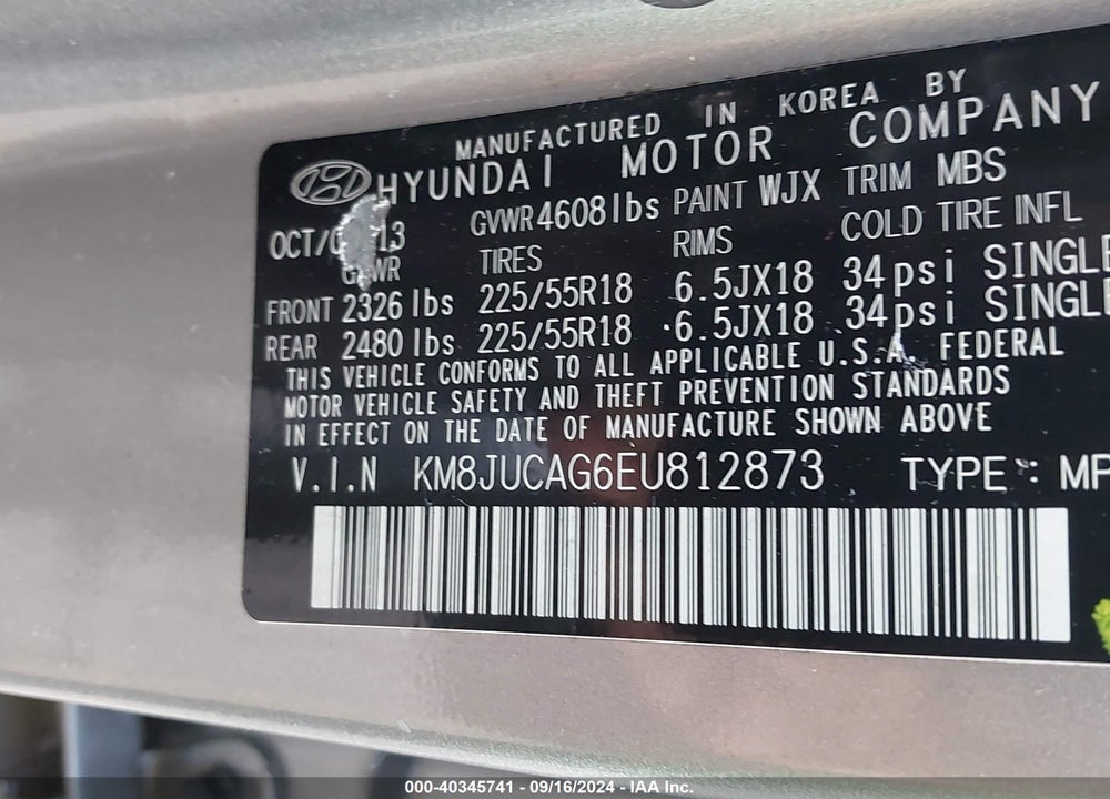 2014 HYUNDAI TUCSON LIMITED VIN: KM8JUCAG6EU812873