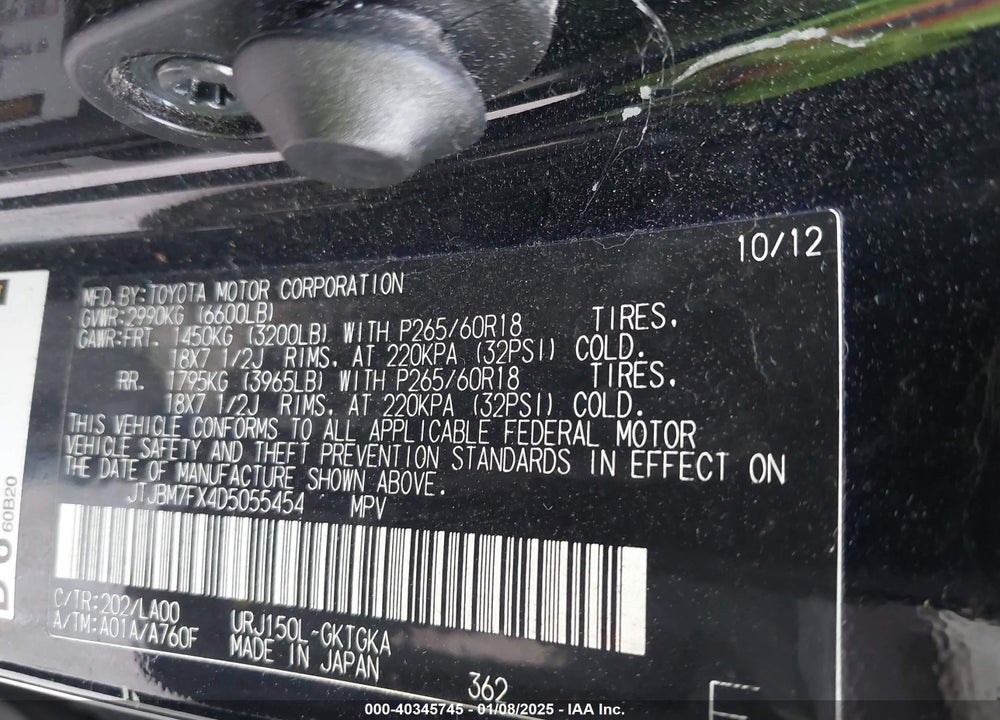 2013 LEXUS 460 VIN: JTJBM7FX4D5055454