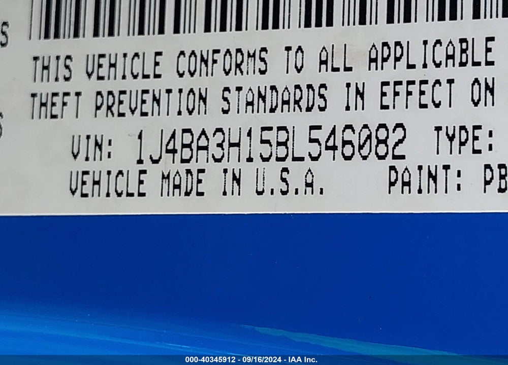 2011 JEEP WRANGLER UNLIMITED SPORT VIN: 1J4BA3H15BL546082
