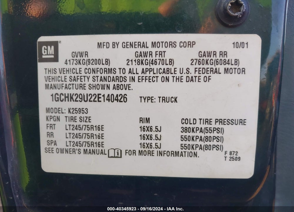 2002 CHEVROLET SILVERADO 2500HD LS VIN: 1GCHK29U22E140426