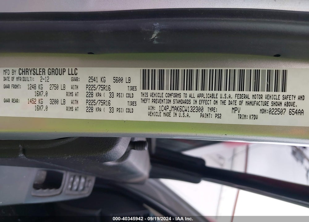 2012 JEEP LIBERTY SPORT VIN: 1C4PJMAK6CW132300