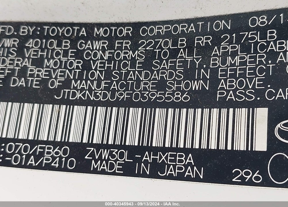 2015 TOYOTA PRIUS TWO VIN: JTDKN3DU9F0395586