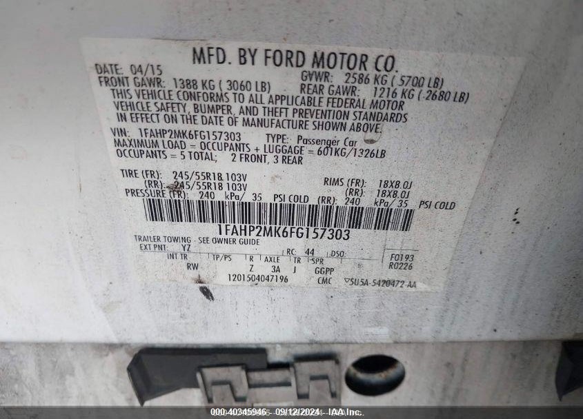 2015 FORD POLICE INTERCEPTOR VIN: 1FAHP2MK6FG157303