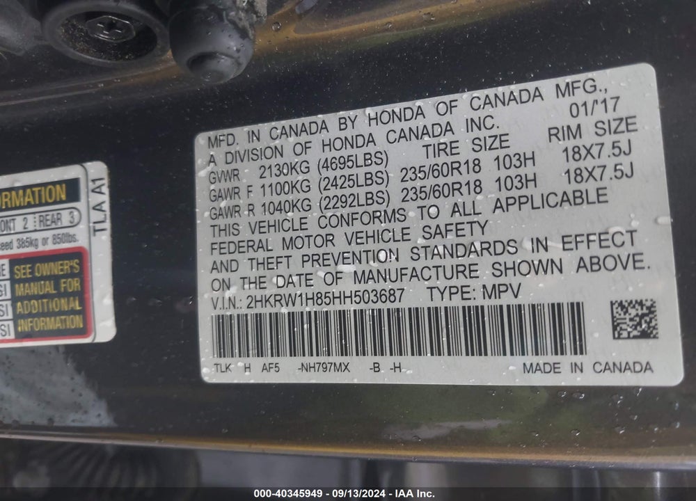 2017 HONDA CR-V EX-L/EX-L NAVI VIN: 2HKRW1H85HH503687