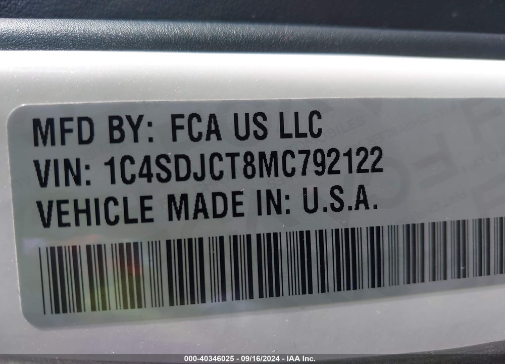 2021 DODGE DURANGO R/T AWD VIN: 1C4SDJCT8MC792122