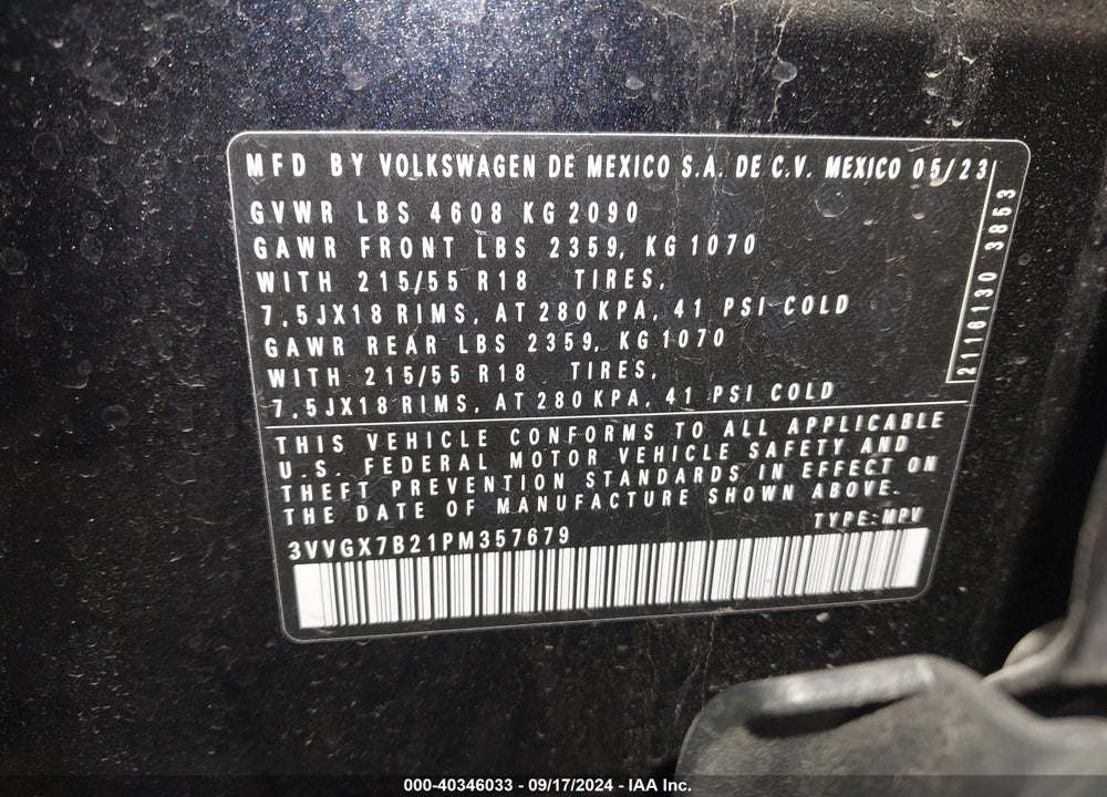 2023 VOLKSWAGEN TAOS 1.5T S VIN: 3VVGX7B21PM357679
