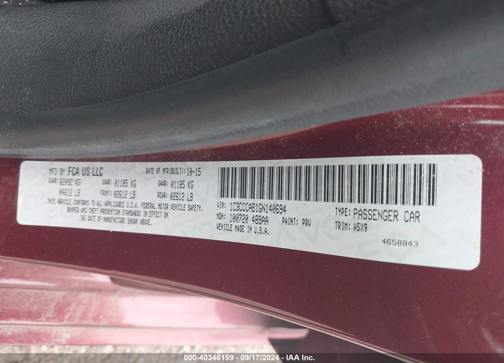 2016 CHRYSLER 200 LIMITED VIN: 1C3CCCAB1GN140694