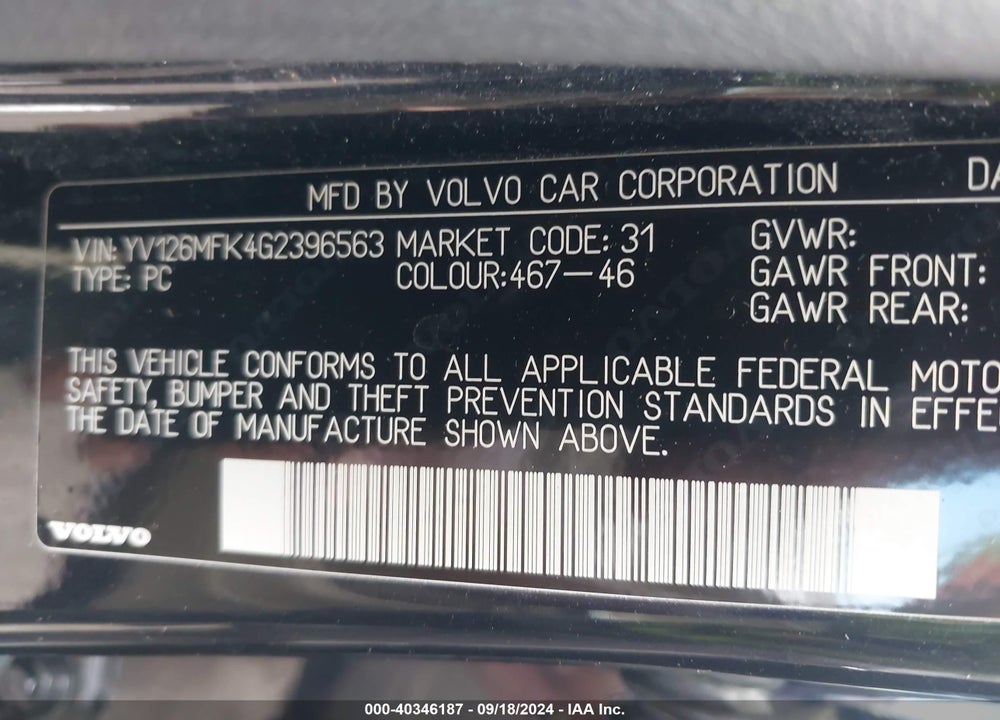 2016 VOLVO S60 T5 DRIVE-E PREMIER VIN: YV126MFK4G2396563