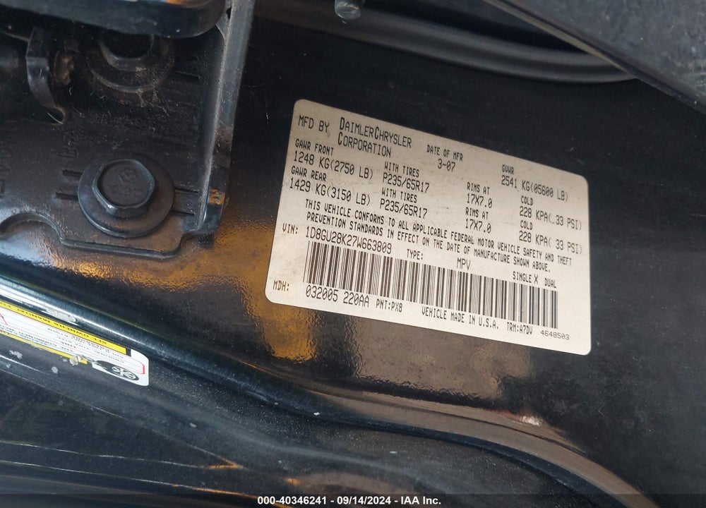 2007 DODGE NITRO SXT VIN: 1D8GU28K27W663809