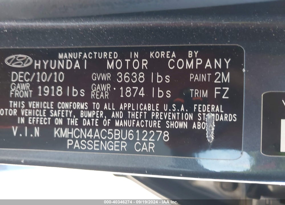 2011 HYUNDAI ACCENT GLS VIN: KMHCN4AC5BU612278