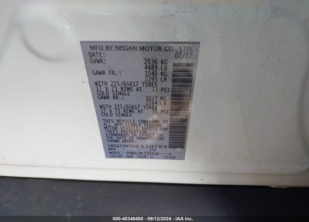 2017 NISSAN ROGUE S VIN: 5N1AT2MT0HC859784