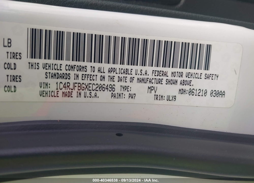 2014 JEEP GRAND CHEROKEE LIMITED VIN: 1C4RJFBGXEC206496