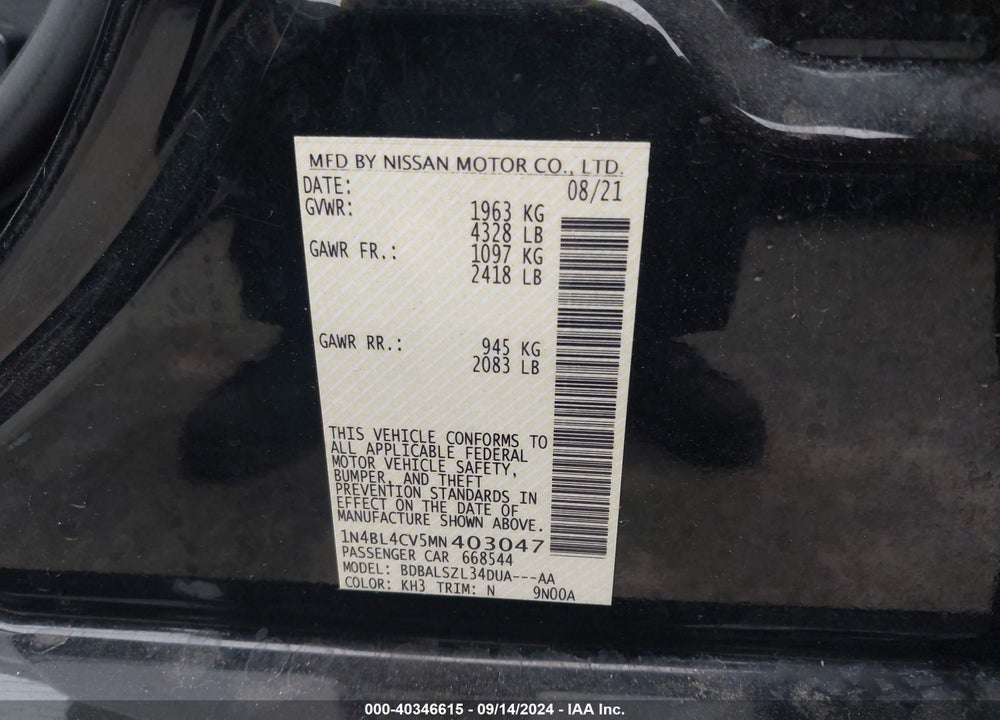 2021 NISSAN ALTIMA SR FWD VIN: 1N4BL4CV5MN403047