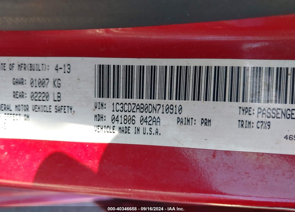 2013 DODGE AVENGER SE VIN: 1C3CDZAB0DN710910