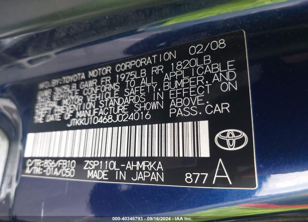 2008 SCION XD VIN: JTKKU10468J024016