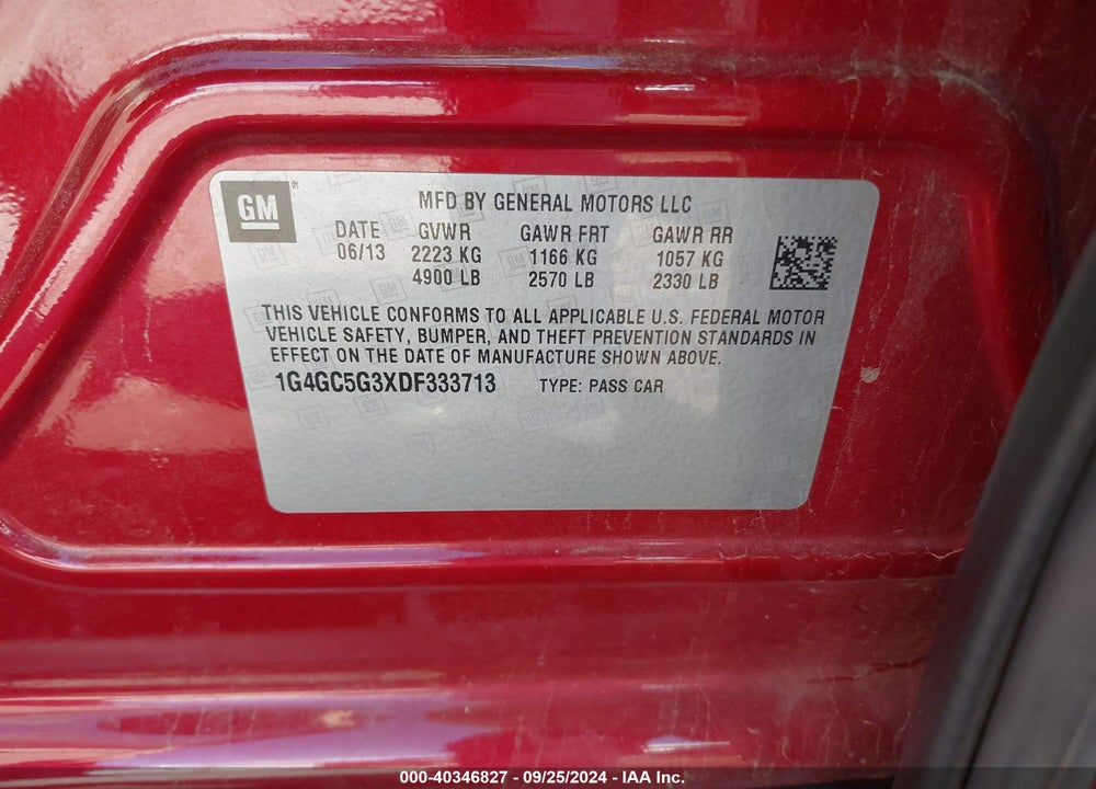 2013 BUICK LACROSSE LEATHER GROUP VIN: 1G4GC5G3XDF333713