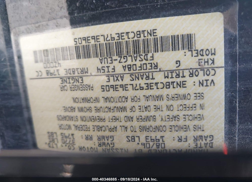 2007 NISSAN VERSA 1.8SL VIN: 3N1BC13E97L363605