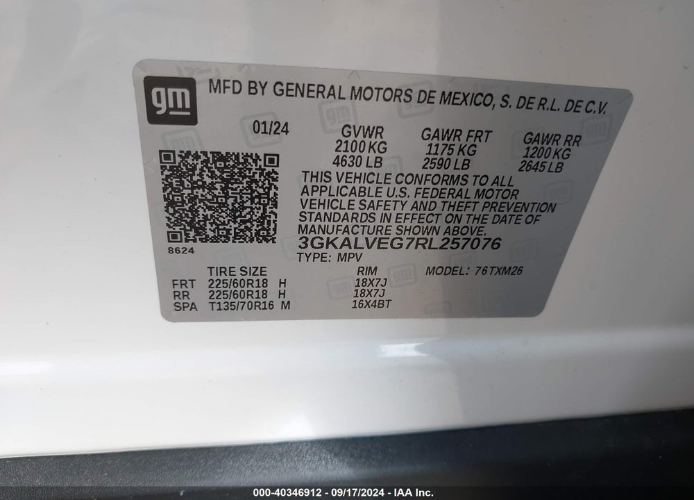 2024 GMC TERRAIN AWD SLT VIN: 3GKALVEG7RL257076