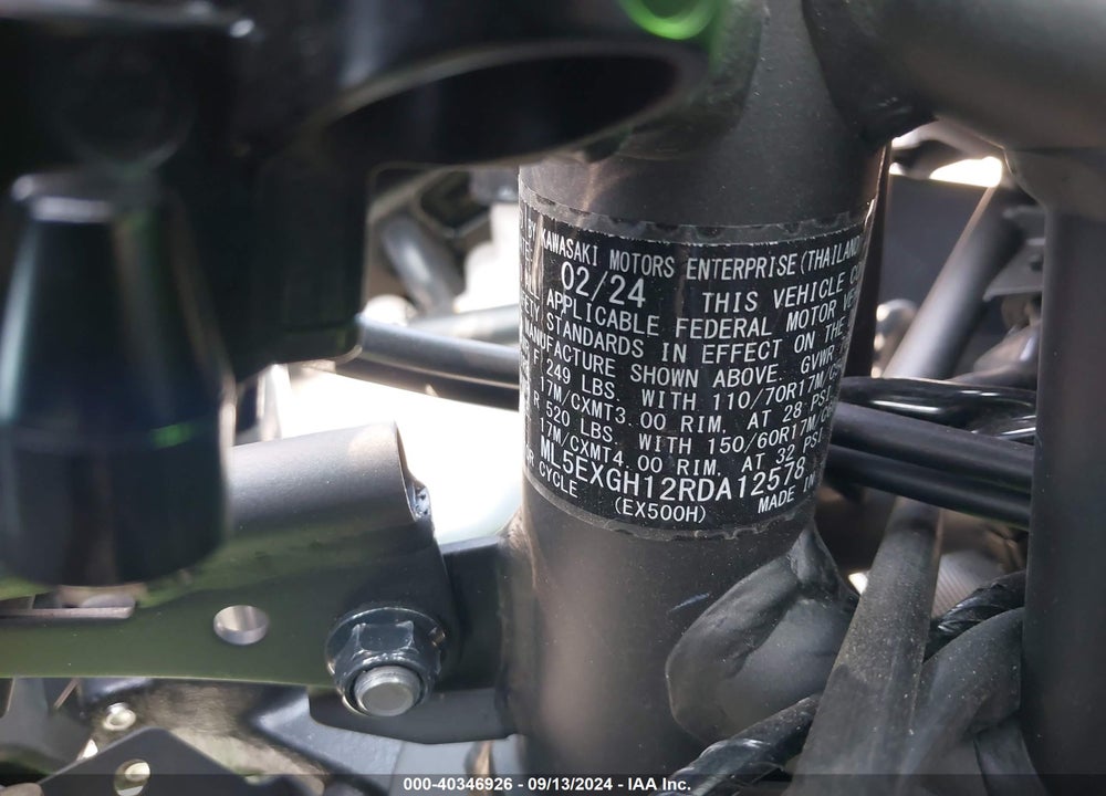 2024 KAWASAKI EX500 H VIN: ML5EXGH12RDA12578