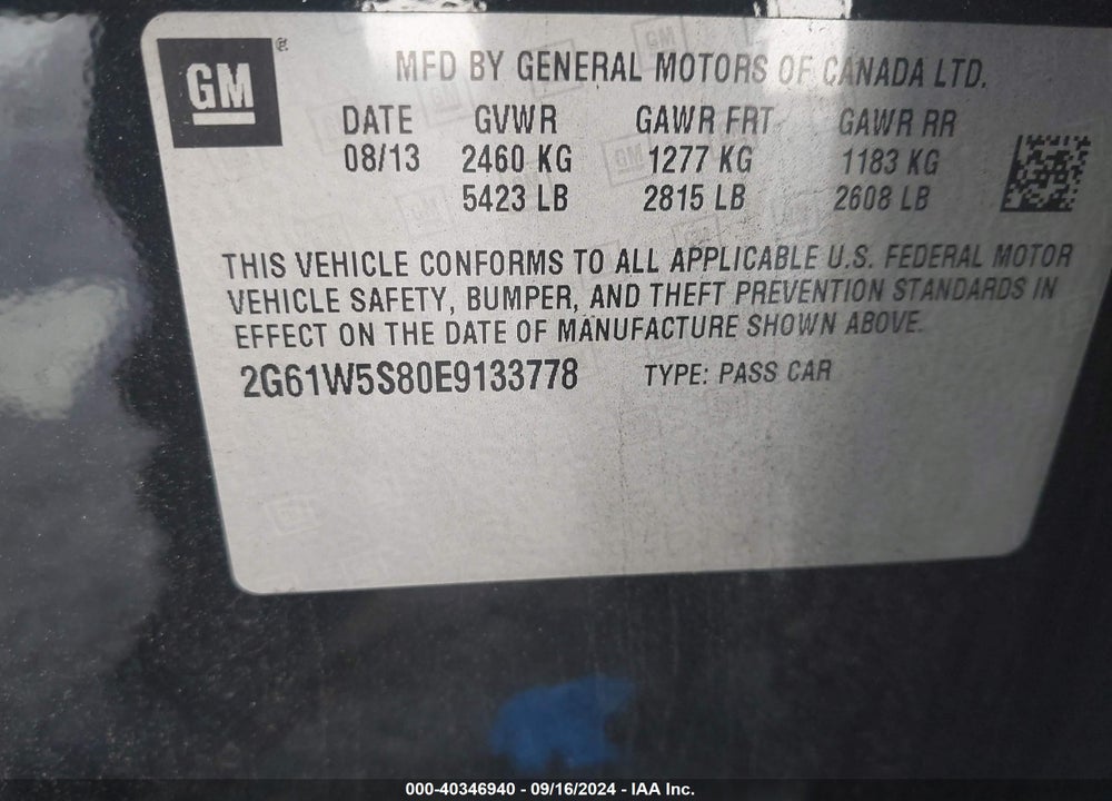 2014 CADILLAC XTS VSPORT PLATINUM VIN: 2G61W5S80E9133778
