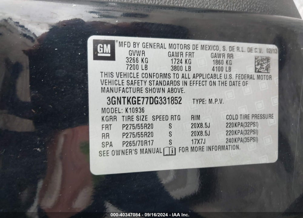 2013 CHEVROLET AVALANCHE LTZ VIN: 3GNTKGE77DG331852