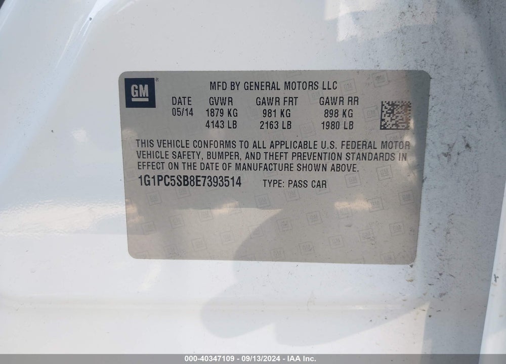 2014 CHEVROLET CRUZE VIN: 1G1PC5SB8E7393514